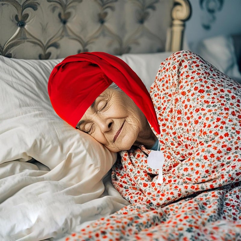 cnomg 2pcs Men's Night Sleeping Cap Adjustable Pajama Cap with Pom Ball and Tassel Women Daily Use - Image 5